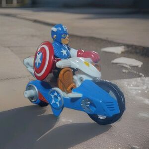 Playskool Marvel Super Hero Adventures Captain America W/ Motorcycle Bike Racer